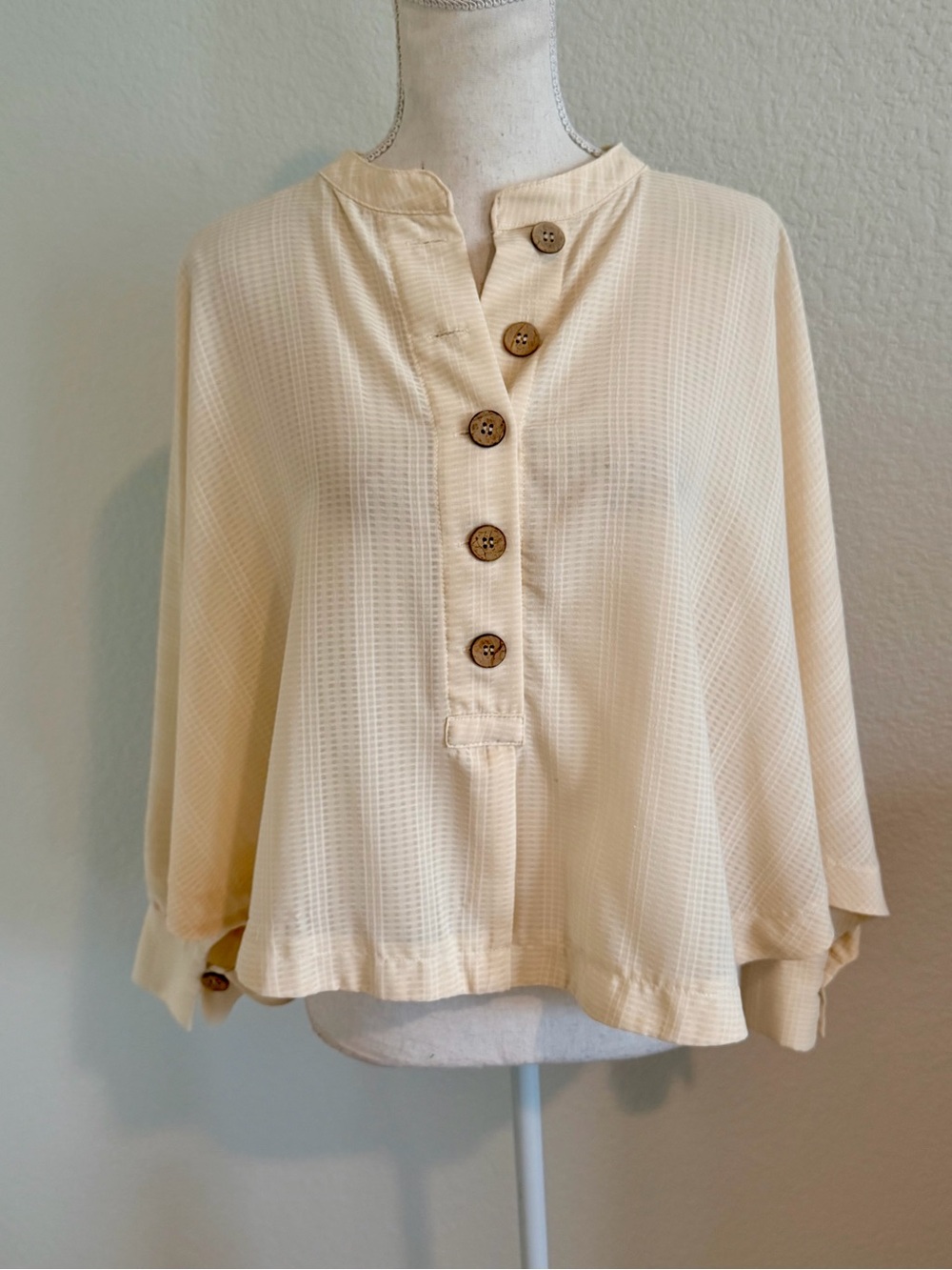 Waffle Knit Button-Front Women's Top in Cream